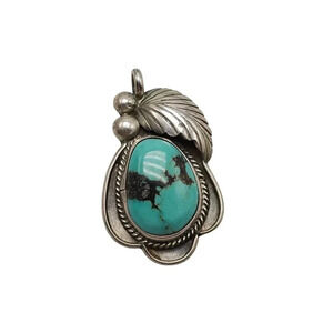 Turquoise Sterling Silver Pendant With Leaf Design By Richard Begay 7.42g